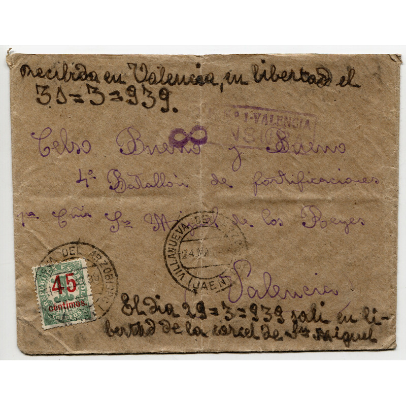 colectalia's tweet photo. One of the last covers circulated by the Spanish Republic mail: to a liberated prisoner of San Miguel de los Reyes
https://t.co/PPxn9yiaNi https://t.co/pGESxgpeV6