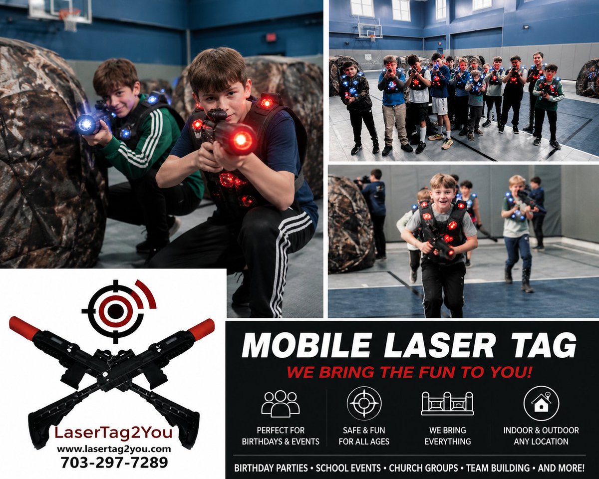 LaserTag2You's tweet photo. 🎯 Looking for the Best Mobile Laser Tag Party Near You in Northern Virginia?

LaserTag2You brings the ultimate MOBILE LASER TAG experience directly to you
📞 Call Today: 703-297-7289
🌐 https://t.co/rhh5E3dO4h https://t.co/euxsmTYl4L