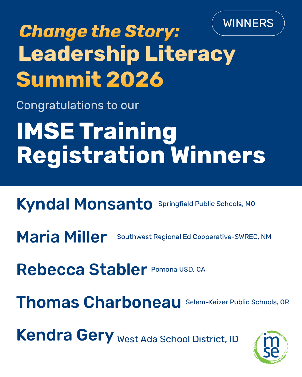 IMSEOG's tweet photo. Congratulations to our IMSE Leadership Literacy Summit 2026 Giveaway winners -- Chelnor Griffin (Consultancy Day) and training registration winners Kyndal Monsanto, Maria Miller, Rebecca Stabler, Thomas Charboneau, and Kendra Gery.

Six educators. Six districts. We cannot wait to see the impact.

Miss the Summit this year? The recording is now available -- six hours of Structured Literacy expertise on demand.

Get access: https://t.co/nQXOiPRsVF