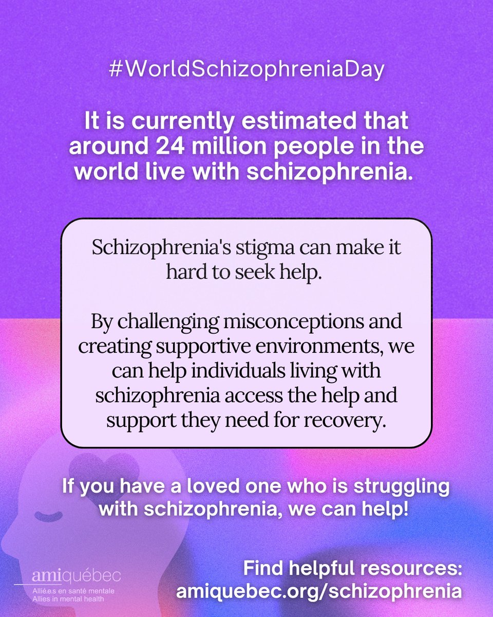 AMIQuebec's tweet photo. #WorldSchizophreniaDay
If you need some support because someone you care is living with schizophrenia, we can help. https://t.co/Wi6M6JVPZr
Find other resources too: https://t.co/9qd8BecEkm https://t.co/qILxEKpoRh