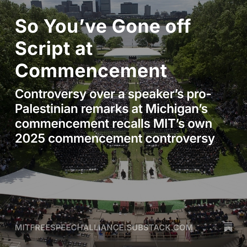 pebonilla's tweet photo. My latest for the @mitfreespeech Substack, revisiting last year's commencement controversy at MIT. 
https://t.co/WP9t2Ha6Lp https://t.co/oKqxbpKIKZ