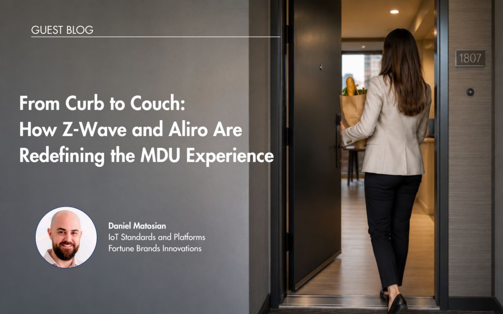 ZWave_Alliance's tweet photo. With the #Aliro standard, #ZWave automation can personalize user experience for residents while improving operational efficiency for property managers. Learn how Z-Wave and Aliro technology offer users the seamless "curb to couch" experience: https://t.co/HSLb7eEnsh https://t.co/cfNF8sPQ19