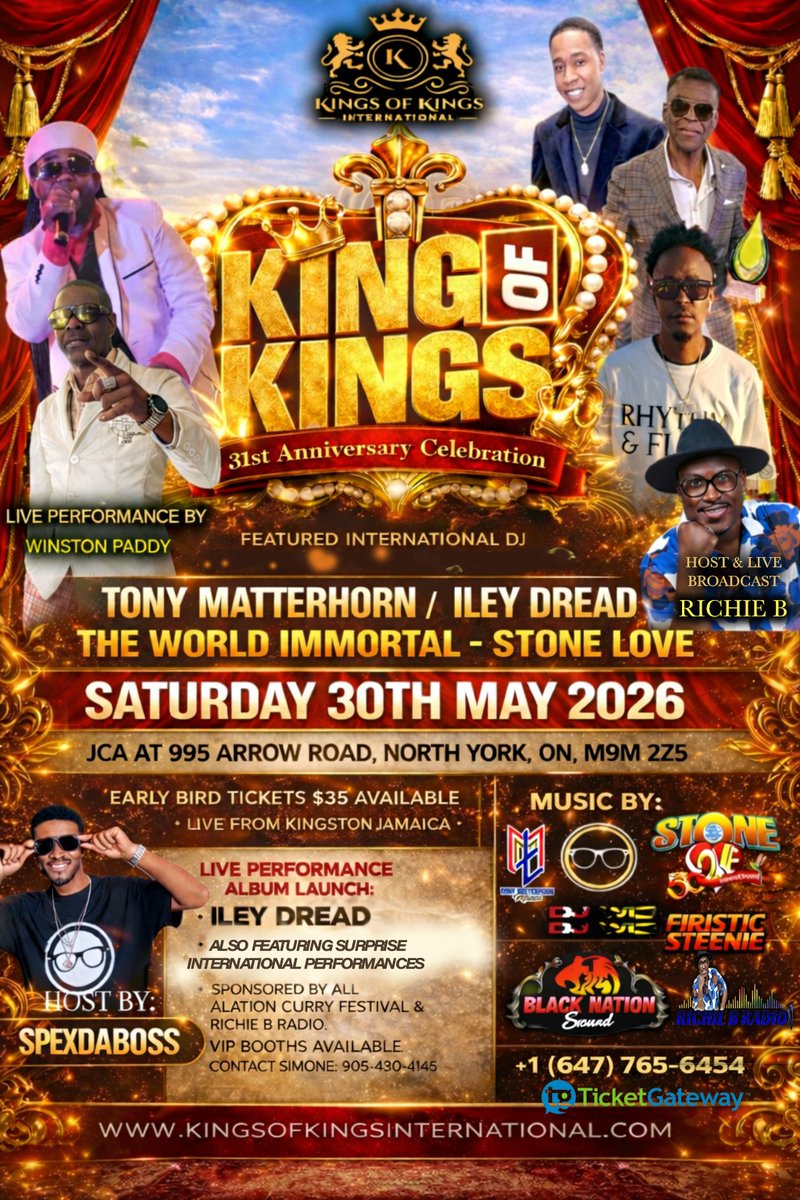 torontoreggae's tweet photo. Toronto Massive!
Kings of Kings International Presents 31st Anniversary Sat May 30 @ Jamaican Canadian Association!!
Feat. Tony Matterhorn, Iley Dread, Stone Love Sound, Winston Paddy, Spexdaboss and Hosted by Richie B!
Doors 7 PM!
TIX https://t.co/RPVe3p2fHr https://t.co/0ScBQS73ZW