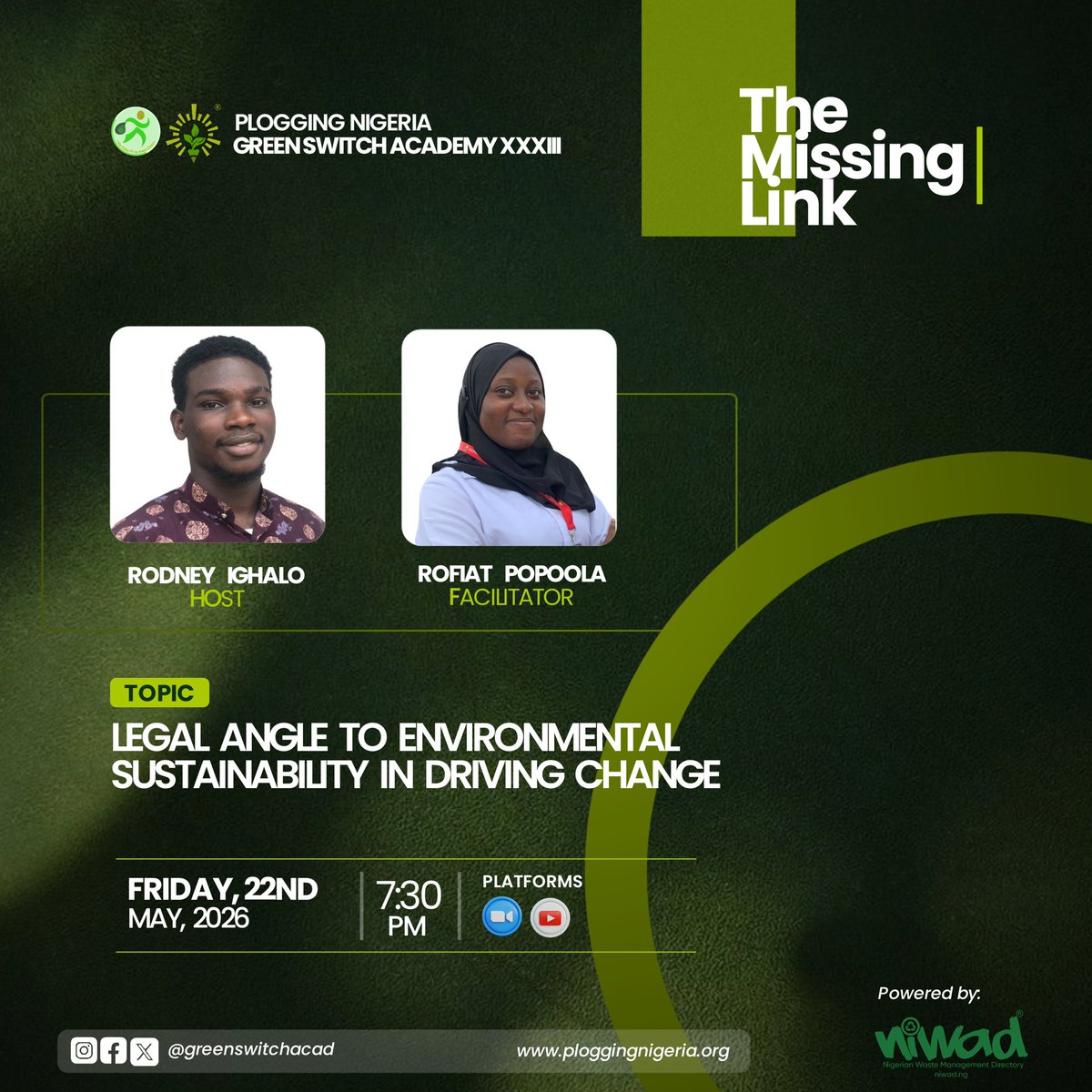 GreenSwitchAcad's tweet photo. Did you know the law can actually be a tool for environmental change?
People use legal frameworks to protect communities, hold polluters accountable and push for a greener future. And most of us don't even know where to start.

That's exactly what Rofiat Popoola is breaking down. https://t.co/HNgjnMQsix