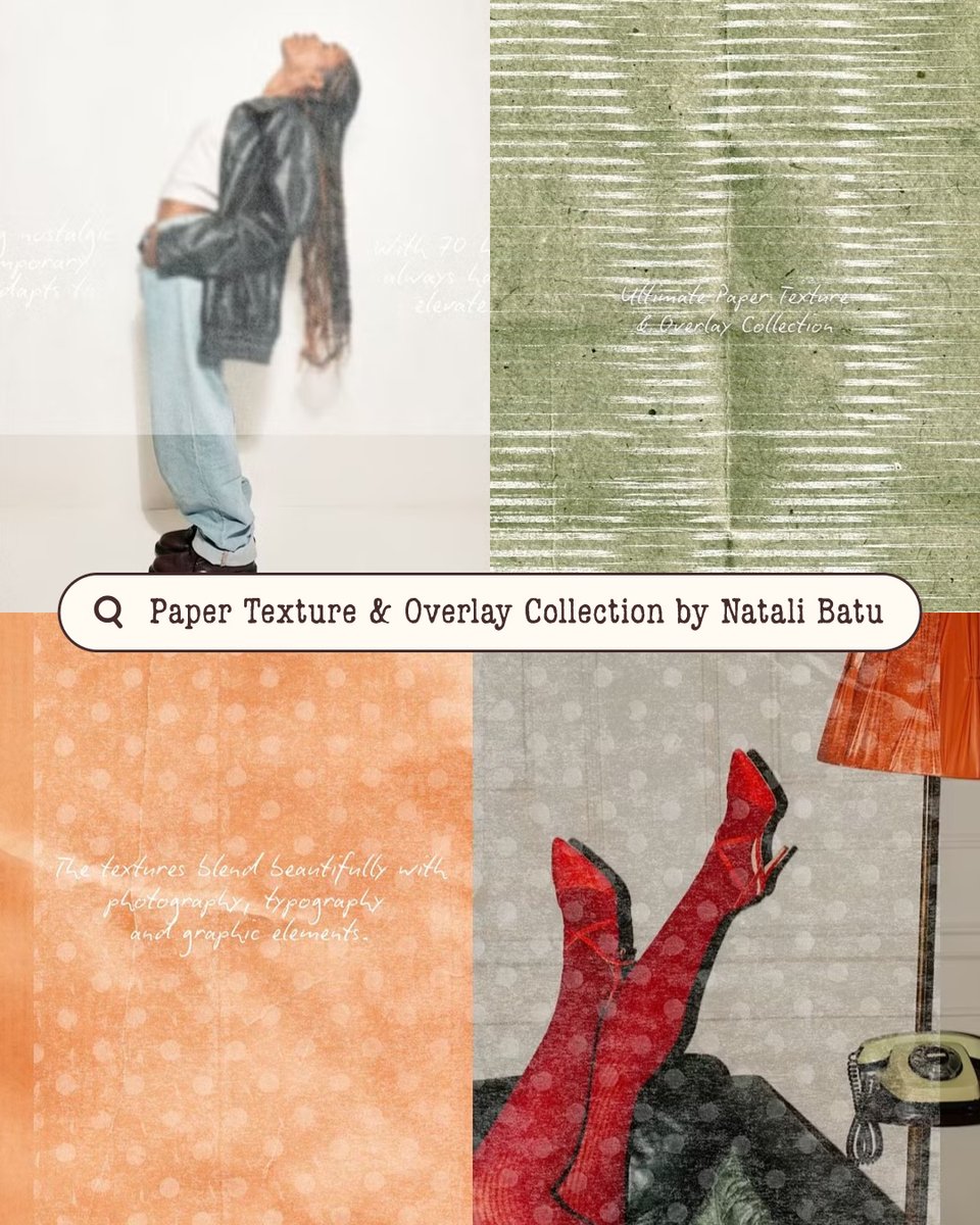 CreativeMarket's tweet photo. The easiest way to make your work feel intentional? Layer it. Paper overlays add depth, softness, and just enough imperfection to bring your designs to life—no overthinking required!

🎨 Explore more on Creative Market https://t.co/BAOgIfF7N6 https://t.co/yFm0mxhsQh