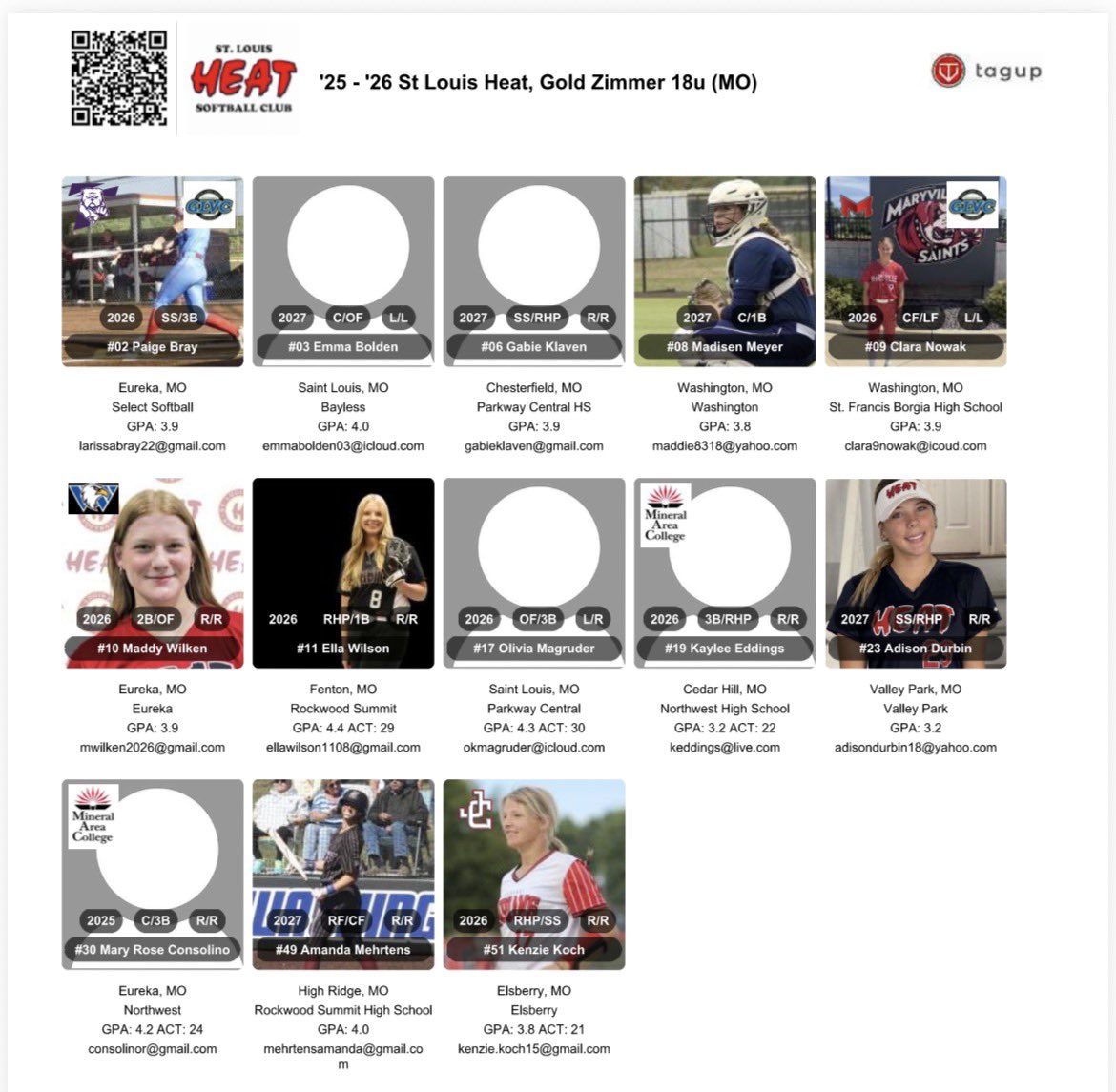 stlheatzimmer's tweet photo. Our 2026-2027 Heat 07/08 Gold - Zimmer roster. Come watch these girls complete. https://t.co/OrgY7cygUf