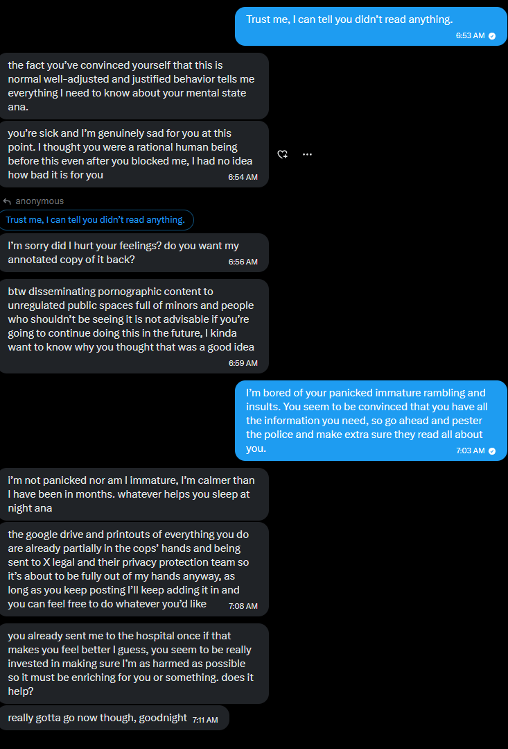 evolprotect's tweet photo. If anyone is wondering how sorry Vexie feels right now, here are some nice messages they left me. 

They’re still trying to figure out who I am instead of facing the consequences of their actions.

Everyone wish them luck with the police! https://t.co/6Tb5B0cTFh