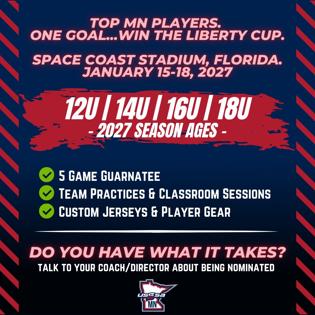 MNUSSSAFP's tweet photo. Minnesota’s Best are being called to head to Florida to compete for the 1st Annual Liberty Cup 🏆 Are you in?

#LibertyCup #TeamMinnesota #USSSAFastpitch   

@usssaspacecoast 
@USSSAFastpitch https://t.co/30Cc9bIXYe