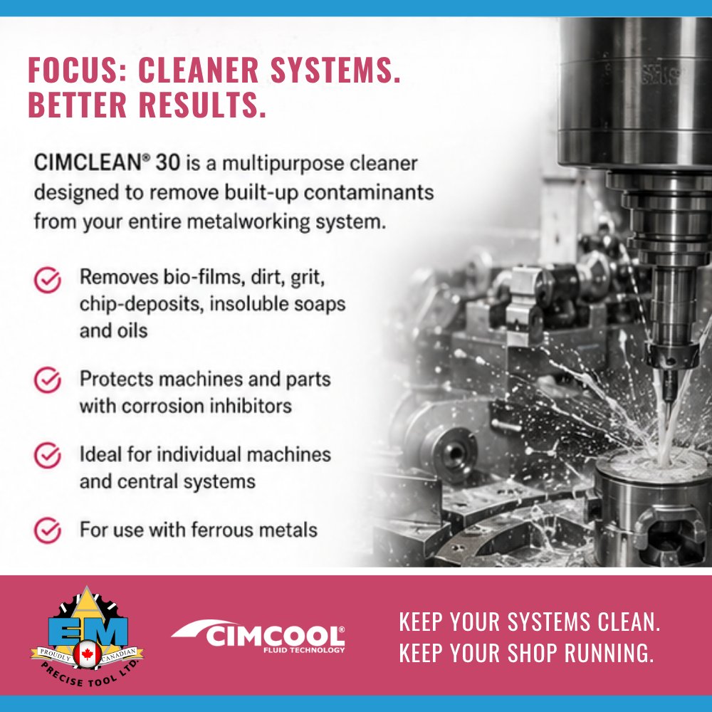 EMPrecise's tweet photo. KEEP YOUR SHOP CLEAN. KEEP YOUR MACHINES RUNNING.  CIMCLEAN 30. https://t.co/j8SdbtMF2H #CIMCLEAN30 #ShopFloorSolutions #CIMCOOL #MachineShop #CNC #Metalworking #CoolantMaintenance #IndustrialCleaning #CanadianManufacturing #EMPreciseTool #MachineMaintenance #ProductionEfficiency https://t.co/DjTLuQbnwd