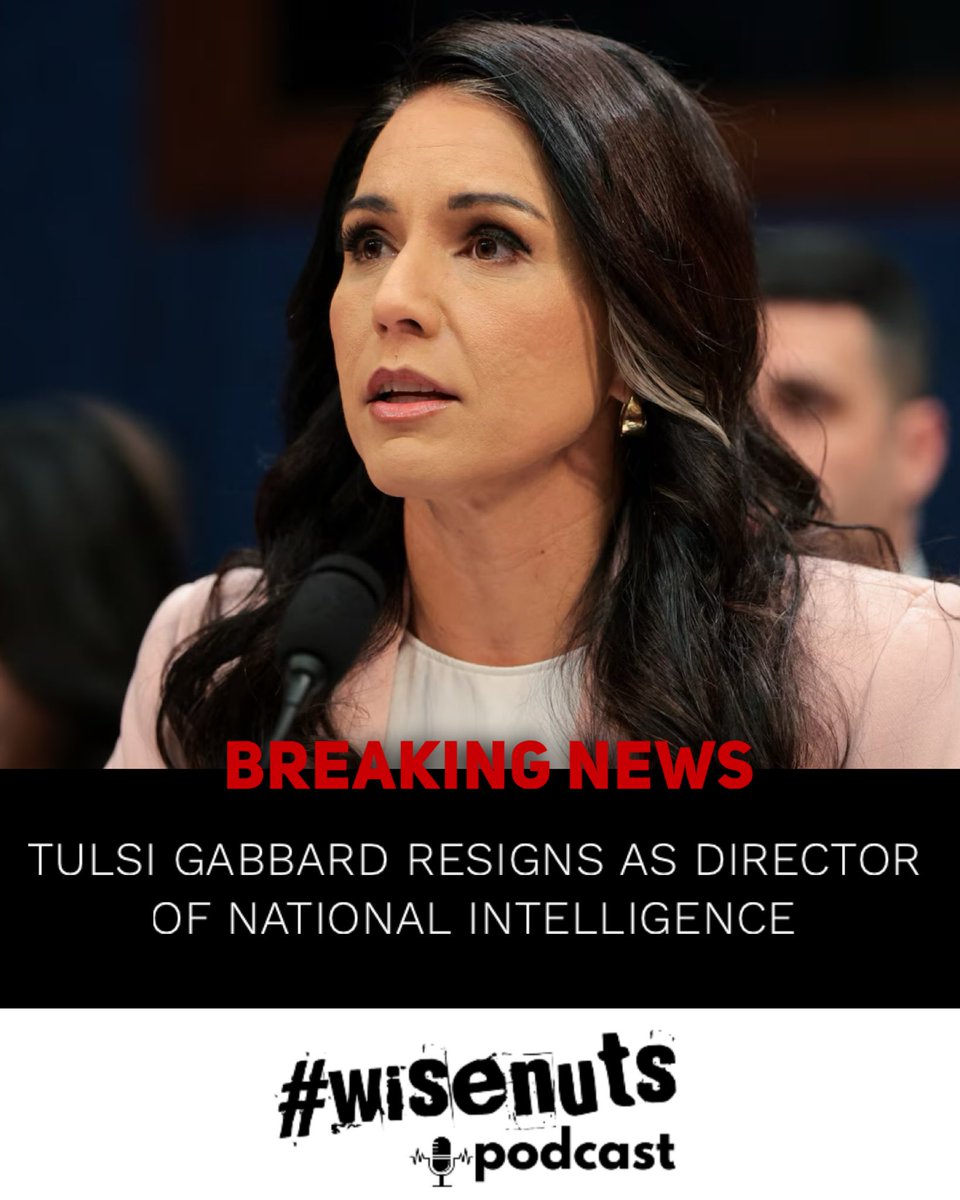 wise_nuts's tweet photo. 🚨 BREAKING: Tulsi Gabbard RESIGNS as Director of National Intelligence

Tulsi Gabbard is stepping down from the Trump administration, citing her husband’s diagnosis with a rare form of bone cancer. Reports say her resignation becomes effective June 30.  

Her departure marks another major shakeup inside the administration amid growing tensions over Iran policy and national security.  

#Breaking #TulsiGabbard #Trump #Politics #NationalSecurity