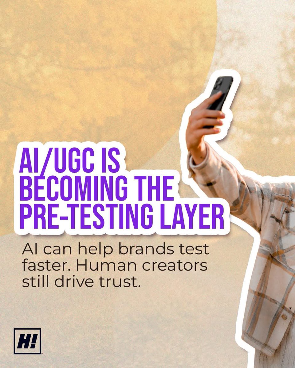 HireInfluence's tweet photo. AI is changing the creative testing process, but it is not replacing the role of human creators.

The opportunity is in using AI and UGC as a pre-testing layer: testing hooks, messages, and creative angles before scaling the strongest insights through real influencer partnerships.

In other words, AI can help brands learn faster. Human creators are still what make the message credible, relatable, and worth distributing.