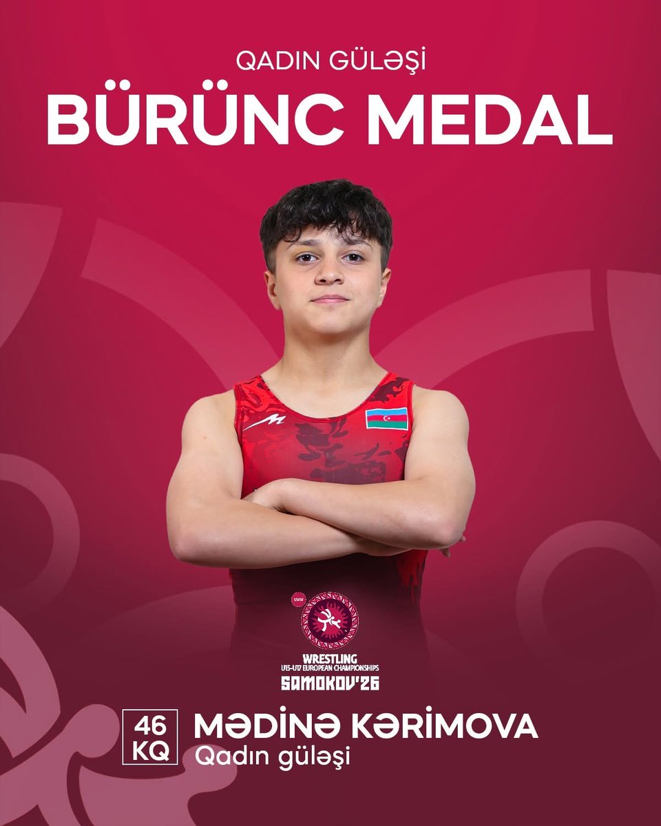 officialmys's tweet photo. Bolqarıstanın Samokov şəhərində keçirilən güləş üzrə U15 Avropa çempionatında qadın güləşçilərimizdən 🥇Ülviyyə Musayeva (33 kq) qızıl, 🥉Mədinə Kərimova (46 kq) isə bürünc medal qazanıblar.
Təbrik edirik!🇦🇿

#Gənclərİdman #AZESport #birki‌mi‌bi‌rli‌kdə https://t.co/C7AKAdIsya