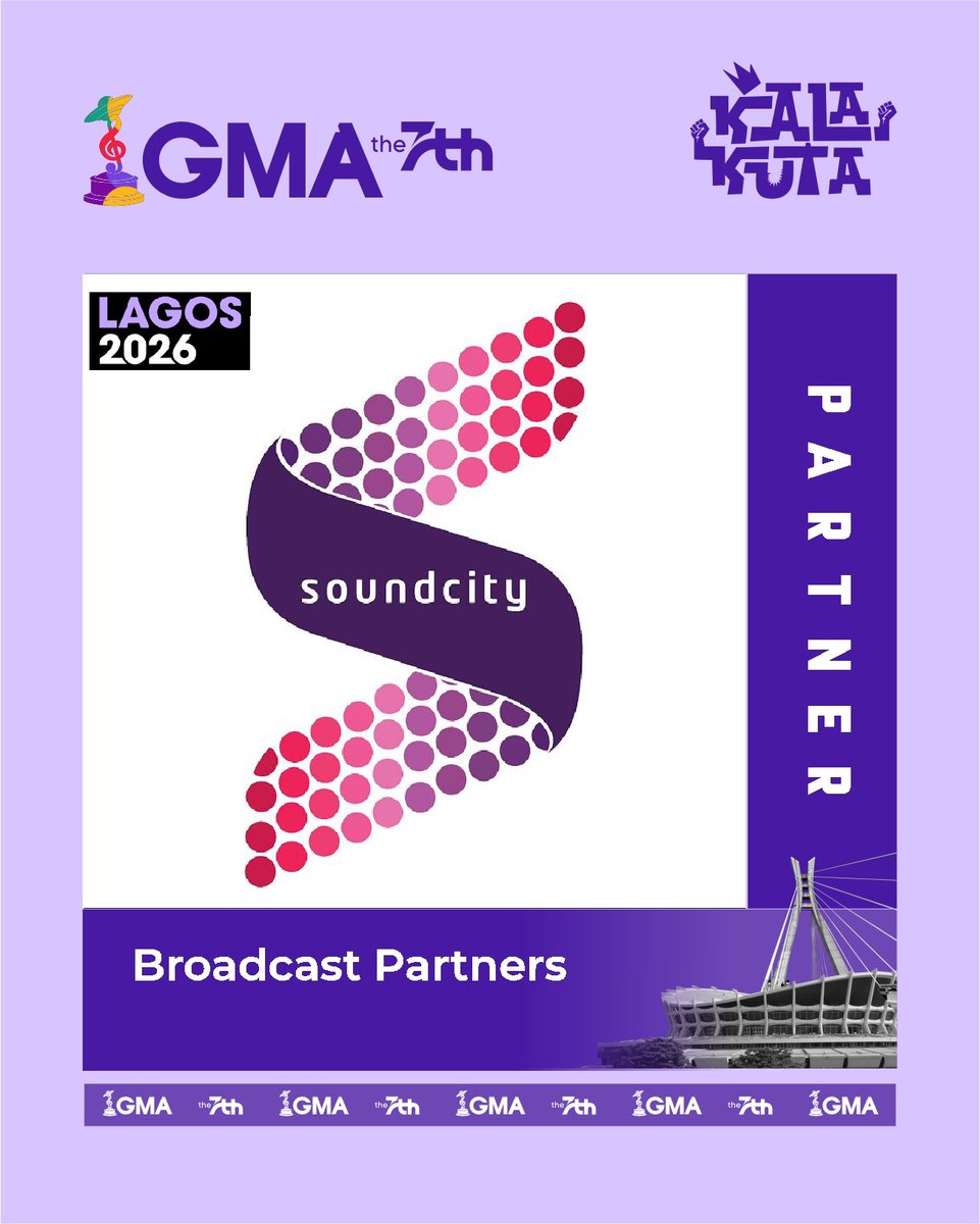 GalaxyMusicAwrd's tweet photo. Soundcity joins the journey to GMA 2026 as an official Broadcast Partner! 

A powerhouse brand that has shaped music culture, amplified African entertainment, and given countless stars a platform.

 Soundcity is officially part of the movement toward Lagos 2026. https://t.co/REFWYPq6ek