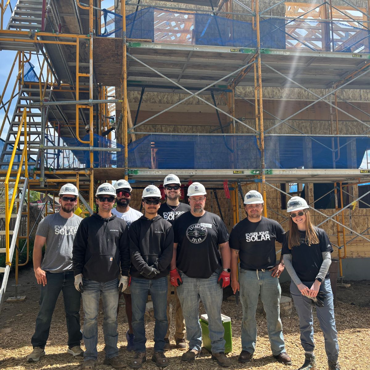 everlightsolar's tweet photo. Our Savage crew got to spend the day volunteering with @tchabitat  🏡 We helped put up the roof structure and support their mission of building safe, affordable housing in our community. Thanks for having us out! https://t.co/luWMfxYGWU