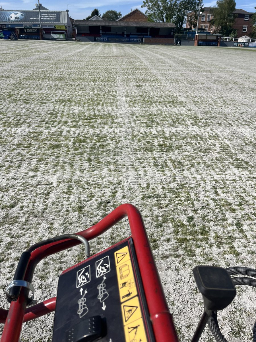 ianajordan's tweet photo. Great couple of days @TauntonTownFC renovating the pitch for next season @benwhite2012 @CampeyTurfCare https://t.co/oNep7hBB5S