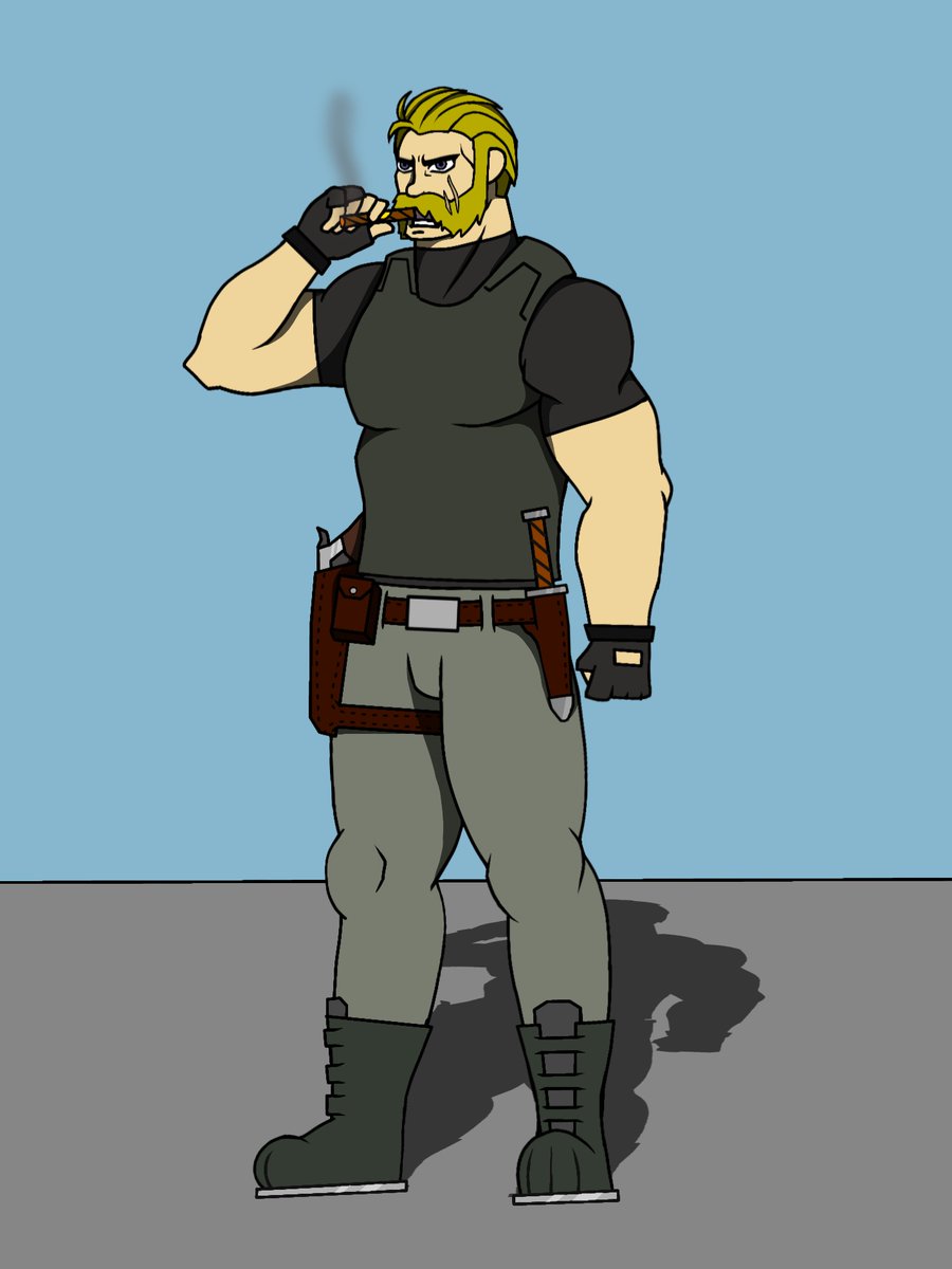 CampaignMisty's tweet photo. #art #OC #NewOC 

This is Jhon Abrams he's a lycanthrope, he was exiled from his homeland for an unknown crime. 

He went on to start an illegal arms dealing gang with Maro and Darius. https://t.co/nVJYSzSWjC