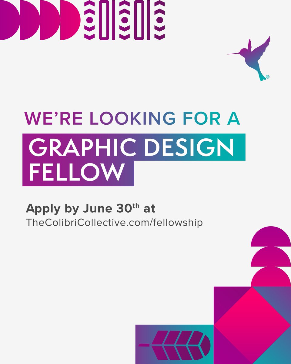 Colibri_Agency's tweet photo. The next generation of creative talent is rising at The Colibri Collective.✨

We’re hiring a Graphic Design Fellow and Communications Fellow for emerging creatives ready to gain hands-on experience and grow their skills.

Apply: https://t.co/2a4rmKKxEM 🔗 https://t.co/V4UZGEHbSG