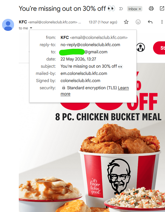 Liger_XT5's tweet photo. @kfc @kfc
Your email Ad system, is it AI/Vibe Coded?

Somehow I have account? Refer to prior post, above.

Somehow...I'm receiving advertisements, while I'm unsubscribed? https://t.co/NDy9FbOoCS