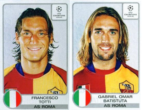 OldSchoolPanini's tweet photo. Francesco TOTTI &amp; Gabriel BATISTUTA - AS Roma 2001-02 https://t.co/2oIugJoskw