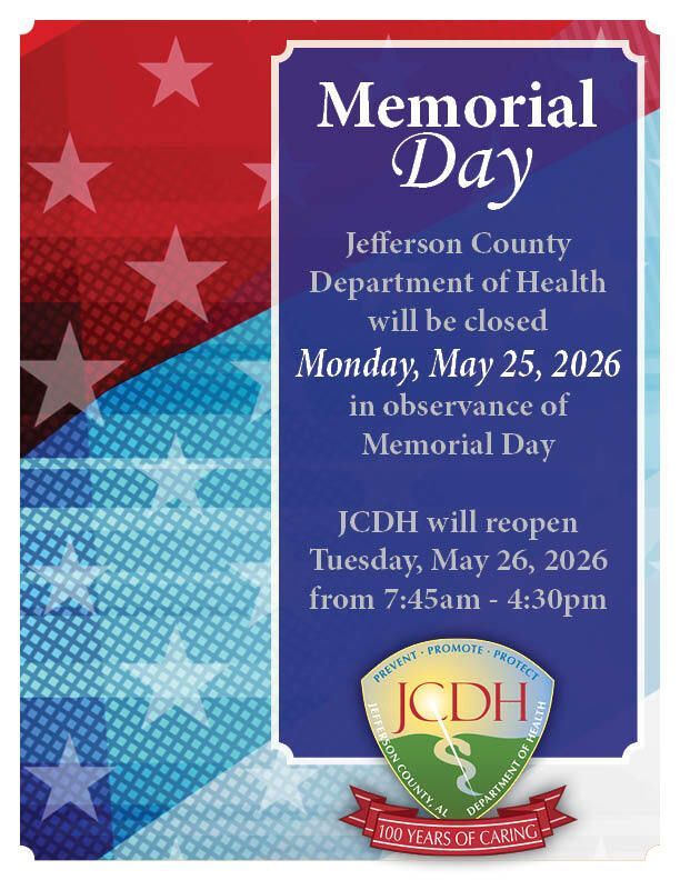 jcdhtweets's tweet photo. JCDH will be closed on Monday, May 25, 2026, in observance of Memorial Day. JCDH will reopen on Tuesday, May 26, 2025 at 7:45 AM. Have a safe weekend. https://t.co/oUqzLwpzJG