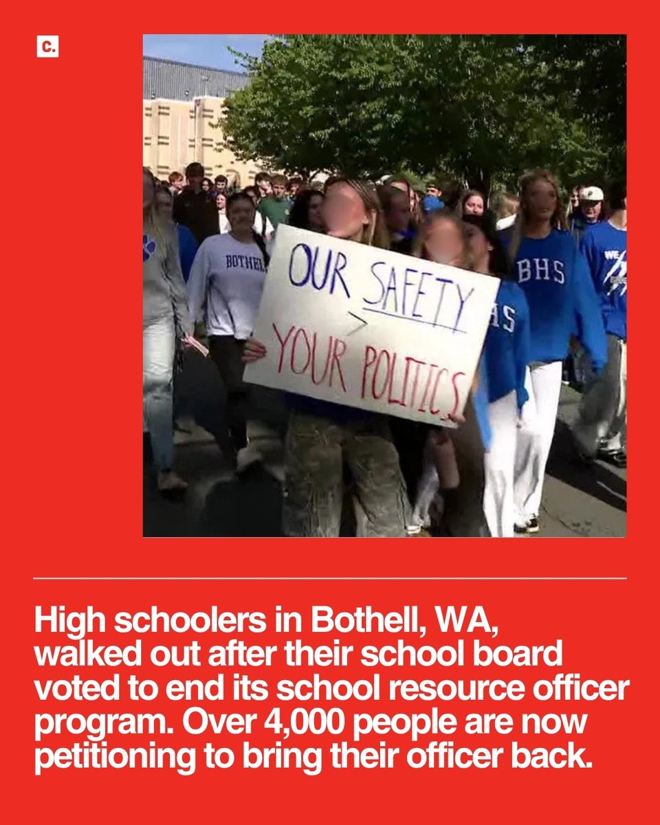 Change's tweet photo. Students at a Seattle-area high school walked out of class this week after their school board voted 4-1 to end a school resource officer program that has been in place for more than 30 years.

Now, thousands are signing a petition calling on the Northshore School District to reinstate Officer Garrett Ware. "He gives us a sense of safety and continuity that cannot simply be replaced," the petition reads.

To learn more or sign, head to https://t.co/ci48W8Tj8G. 

📸: Fox 13 Seattle

#Bothell #Washington #Student #School #Seattle
