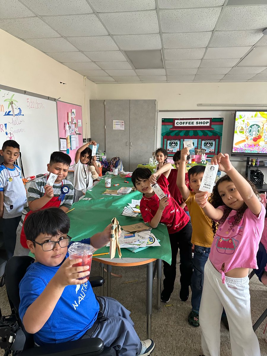 OrangeGroveAISD's tweet photo. ☕⭐ 1st Grade had an amazing “Starbooks Day” today! Students practiced reading, math, and even “charging” their fake cards while having fun learning through real-world activities. After all their hard work, they enjoyed a special drink and snack treat! 🧡 https://t.co/D4p9o4geg5