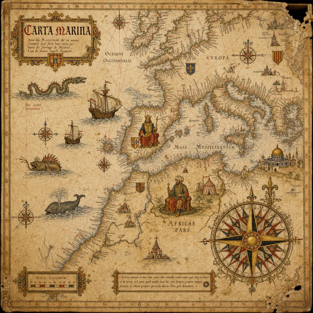15th-Century Antique Portolan Chart