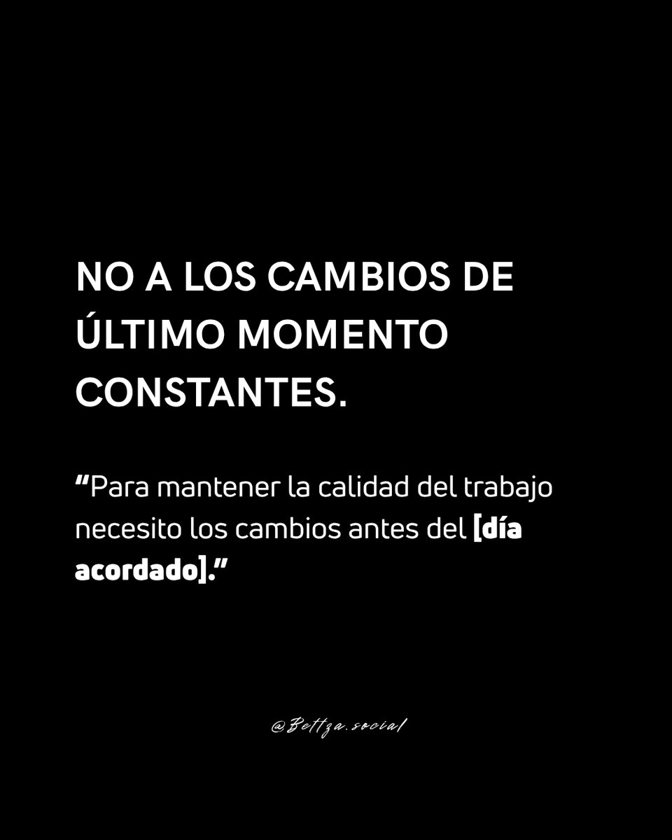 Bettzacommunity's tweet photo. Decirle no a un cliente es una de las cosas que más cuesta cuando empiezas.
Porque sientes que si dices no — te quedas sin trabajo. Que si pones límites — te quedas sin clientes. Que si defiendes tu precio — te quedas sin nada.
Y desde ese miedo aceptas todo. El trabajo extra. https://t.co/PDZlazK0lV