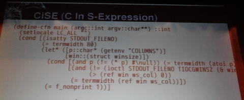 mattn_jp's tweet photo. それではここで Shiro さんの CiSE (C言語のマクロを駆使して Lisp ぽく見せるテクニック)を見てみましょう。 https://t.co/O5OaTlagDb