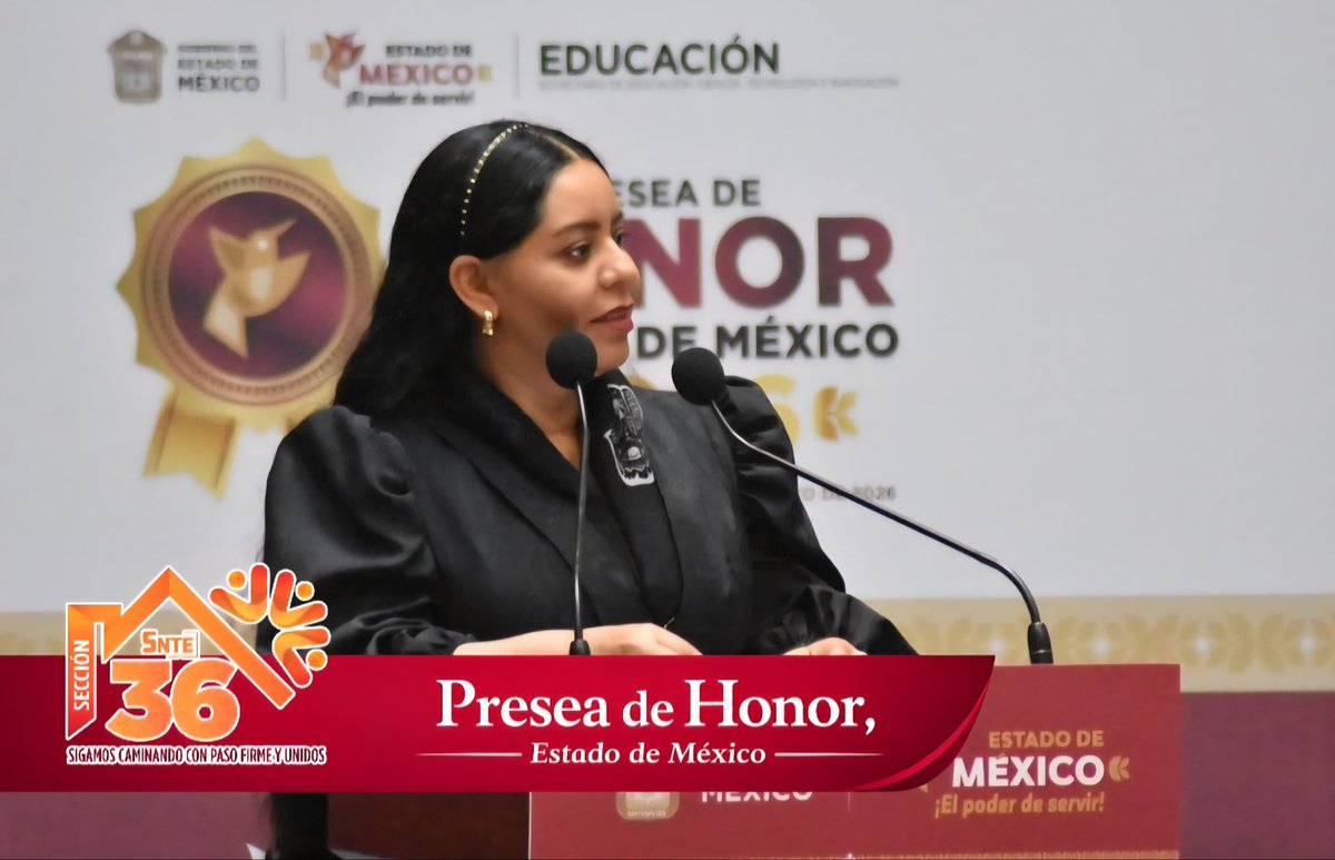 Seccion36Ofic's tweet photo. Con la presencia de la Mtra. Delfina Gómez Álvarez, gobernadora del Estado de México; de nuestra secretaria general, Mtra.  Mónica Miriam Granillo Velazco; del Profr. Omar Pereyra Pérez, Representante del SNTE Nacional en la Sección 36; del Mtro. Horacio Duarte Olivares, Secretario general de Gobierno; del Mtro. Miguel Ángel Hernández Espejel, Secretario de Educación, Ciencia, Tecnología e Innovación; así como del Dr. Magdaleno Reyes Ángeles, Director General de los SEIEM, del Profr. José Alfredo Geraldo Benoit, Secretario General de la Sección 17, y del Profr. Jenaro Martínez Reyes, Secretario General del SMSEM, se llevó a cabo en la ciudad de Toluca la entrega de la Presea Honor Estado de México.

Este importante reconocimiento distingue la trayectoria, el compromiso y la vocación de quienes han dedicado su vida al fortalecimiento de la educación y al servicio de la sociedad mexiquense. Las y los condecorados representan el esfuerzo diario de maestras y maestros que, desde las aulas y los distintos espacios educativos, contribuyen a la formación de generaciones con valores, conocimientos y sentido humano. Reconocer su labor es también reconocer la trascendencia de la educación pública como motor de transformación, justicia social y desarrollo para nuestro estado y nuestro país.

#SigamosCaminandoConPasoFirmeYUnidos
#Sección36