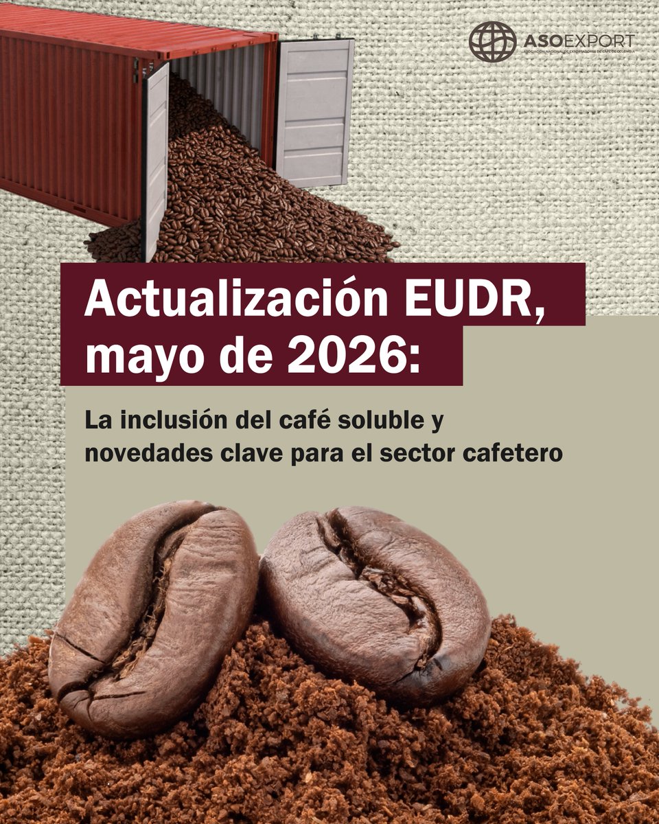 asoexport's tweet photo. ☕🌍 El EUDR ya cambió las reglas para exportar café a Europa.

Ahora el café soluble también entra en la regulación y la trazabilidad será clave para seguir compitiendo en el mercado europeo.

📍Este será uno de los temas de la 90 Cumbre Cafetera
🗓️ 5 y 6 noviembre | Cartagena https://t.co/vDZLG75NuC