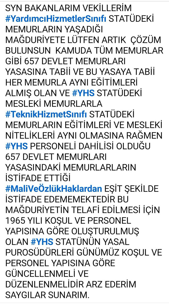 Fetaysabanc2's tweet photo. SYN BAKANIM @isikhanvedat @csgbakanligi #YardımcıHizmetlerSınıfı PERSONELİ KAMUDA 657 DEVLET MEMURLARI YASASINA TABİİDİR #YHS PERSONELİ SÖZLEŞMELİ VEYA GEÇİCİ KADRODAYMIŞ GİBİ DEĞERLENDİRİLMESİN 657 YASASINA TABİİ HER MEMURLA #EşitHaklarımızOlması��çin #YasalDüzenlemeYapılmalıdır https://t.co/Cjoi53Iujc