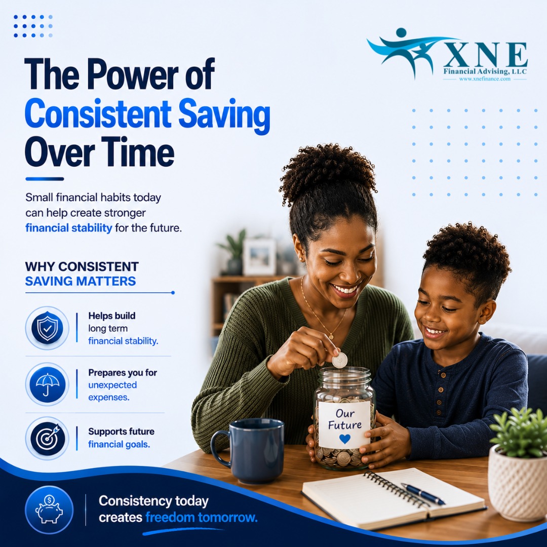 XNEFinancial's tweet photo. Consistent saving may seem small at first, but over time, those habits can create stronger financial stability and more opportunities for the future. 💙

Building financial confidence is not about perfection. It is about taking steady steps toward your goals one day at a time. ✨

Whether you are saving for your family, future plans, or peace of mind, consistency matters. 📈

Send us a message to learn how better financial habits can support your long term goals. 📩

#SavingsGoals #FinancialPlanning #MoneyManagement #FinancialWellness #PersonalFinance #SmartMoney #BuildWealth #SavingsTips #FinancialGoals #MoneyHabits #FinancialFreedom #FuturePlanning #BudgetingTips #FinancialStability