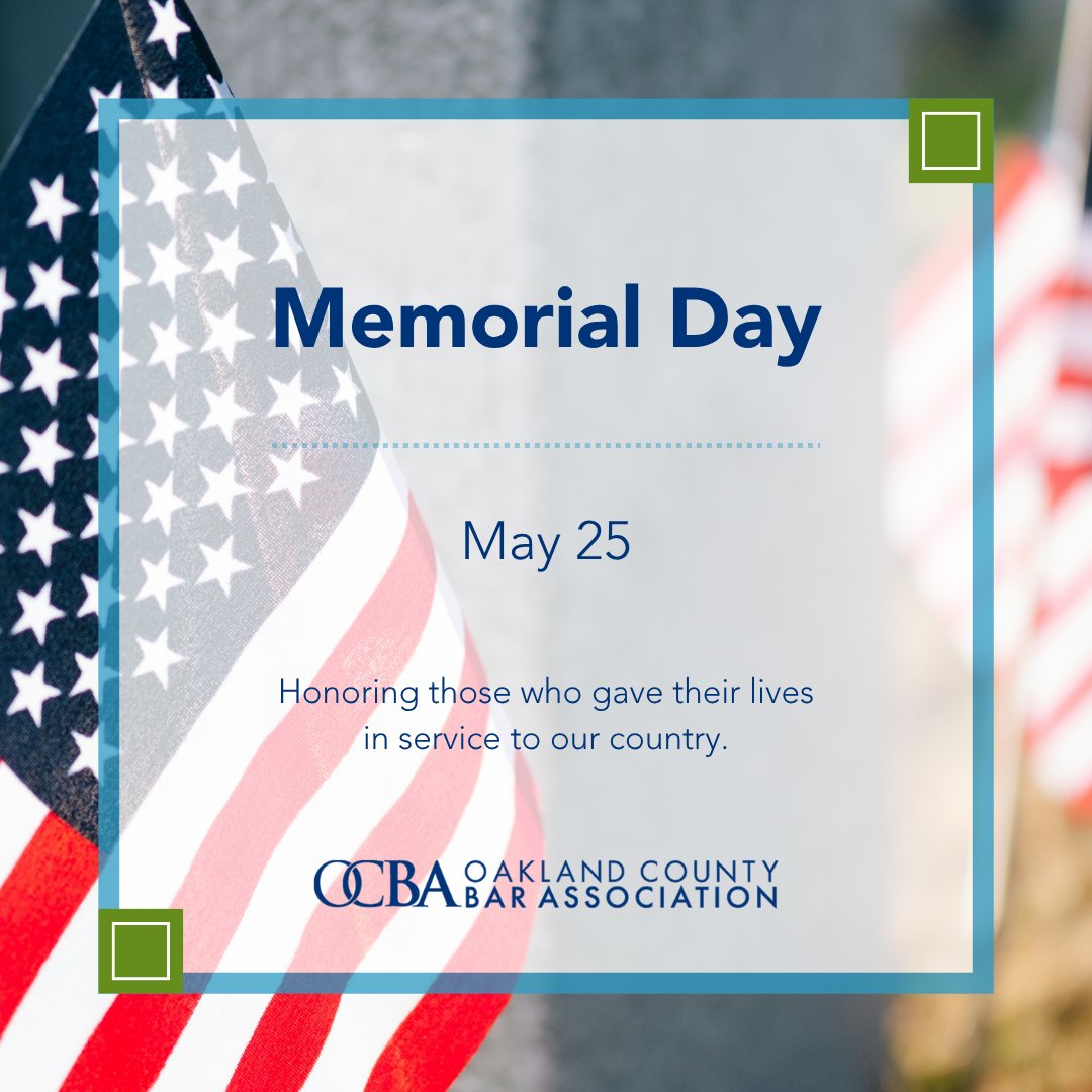 OakBar's tweet photo. This Memorial Day, the OCBA remembers and honors the brave individuals who gave their lives in service to our country.

We reflect with gratitude on their courage, sacrifice, and lasting impact. https://t.co/aI5jTFmj6f