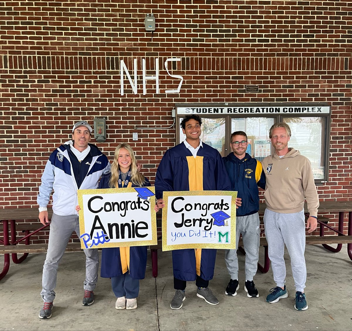 NorwinTrack's tweet photo. Graduation 🧑‍🎓 👩‍🎓 ‘Knight’ at Shippensburg state championship track meet again for Norwin. 
Congrats to Annie and Jerimiah! https://t.co/qErg2eBves