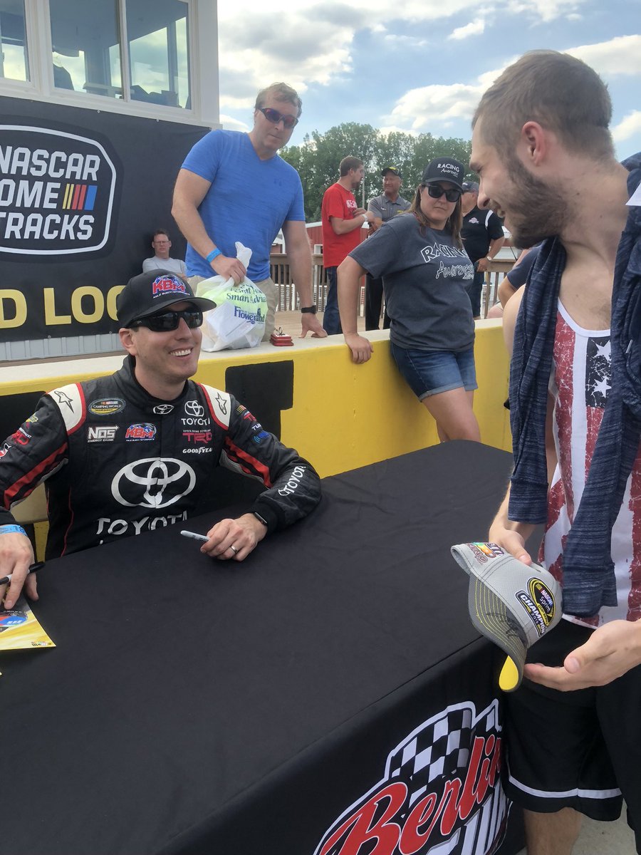 JakeWright720's tweet photo. Forgot I had this pic of me meeting Kyle Busch @BerlinRaceway. Jokingly telling him he’s the next @DaleJr after he retired. 🤣 He was an amazing driver that could get in any car and win. As I hear all the time there’s nobody that loves winning &amp; hates losing more than Kyle Busch. https://t.co/XhNJ3F89cd