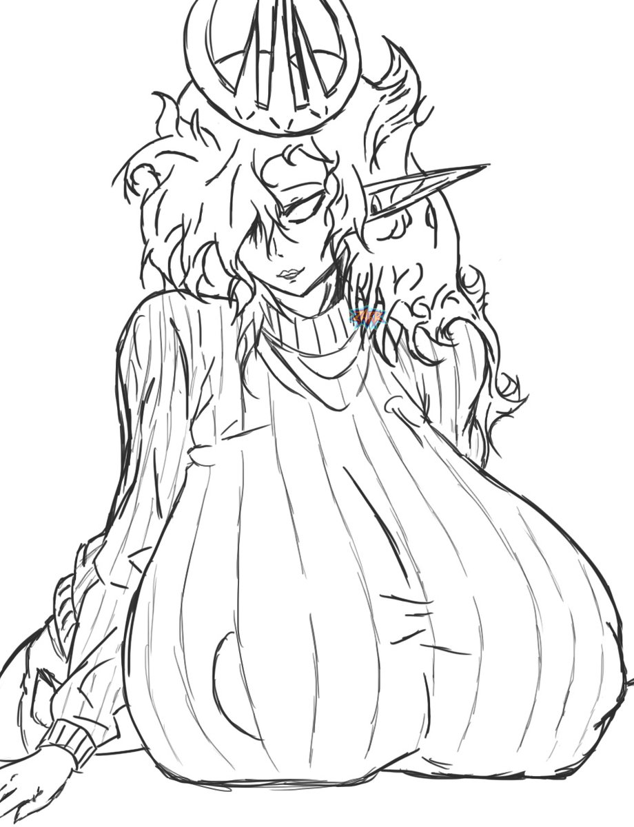 Zarryld's tweet photo. I was Bored and wanted to sketch Quinxel in a sweater stretching it out.

dressing modestly for once and its still gooner bait. 

Enjoy 👑💚🌙 https://t.co/5Xl5gLUa2V