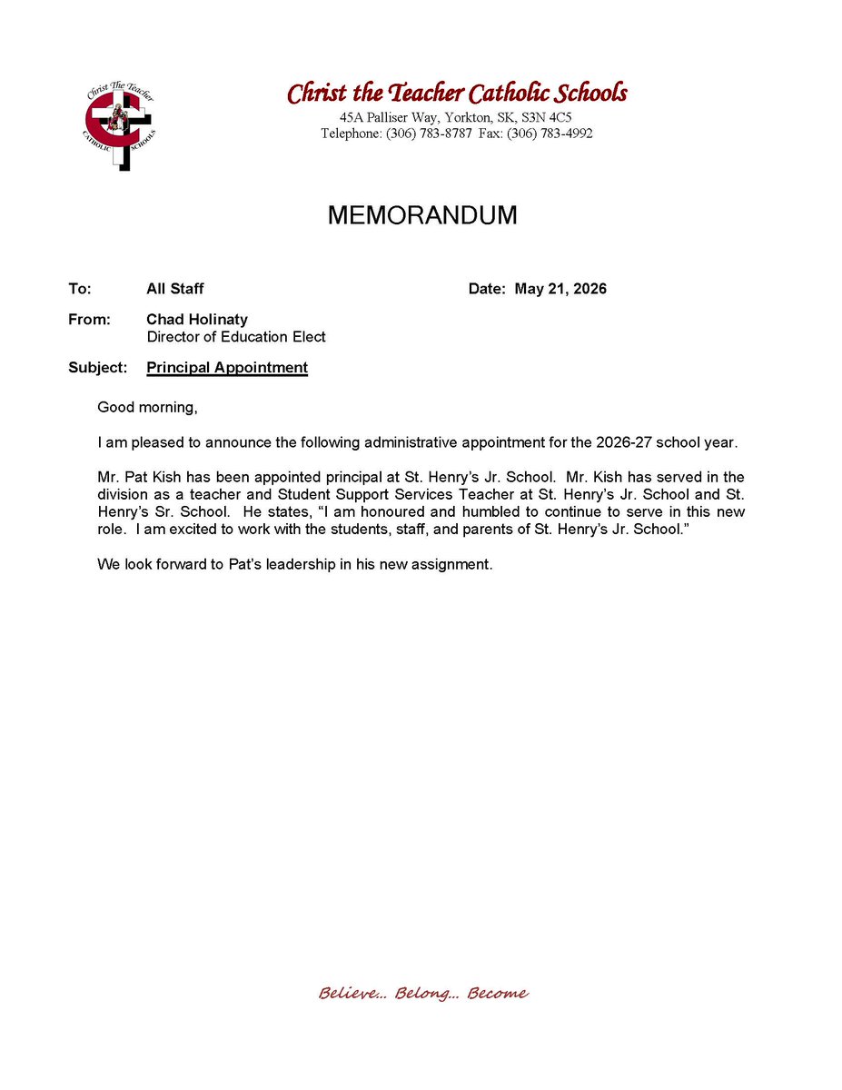 SaintHenrysJr's tweet photo. The announcement of our new principal. Congratulations, Mr. Kish! https://t.co/DJjG9EWtm5