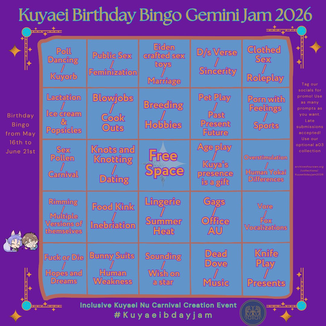Kuyaeifanweek's tweet photo. Happy Birthday Kuya! 🎉🎉🦊💜💜
For anyone interested the Kuyaei Birthday Bingo Gemini Jam Prompts are here! 🎉
#Kuyaei #Kuyaeibdayjam #Nucarnival #玖エイ #玖伊 https://t.co/agsLhGJZwA