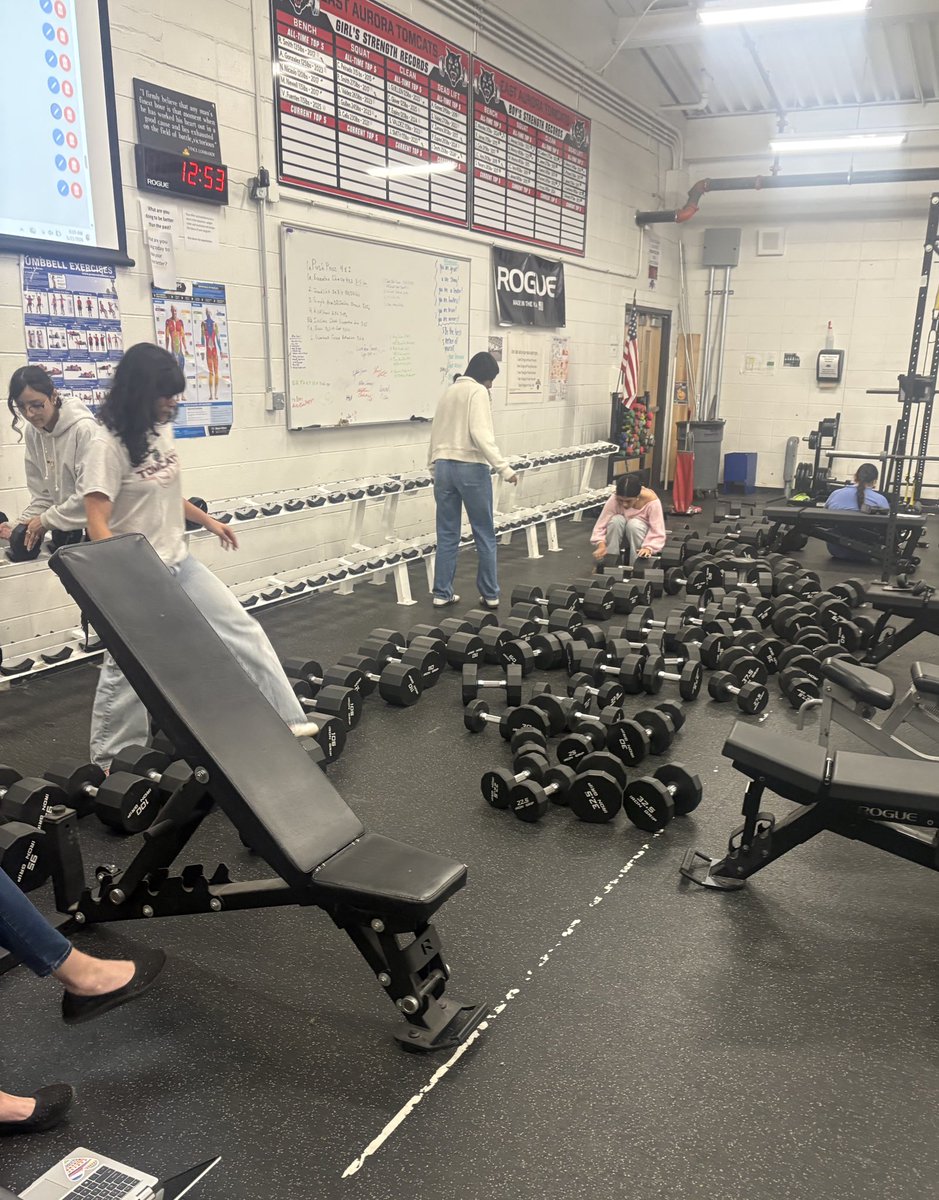 TomcatStrength's tweet photo. Huge shoutout to these 4 student-athletes for helping clean and maintain the weight room! They swept, sanitized, and relabeled the dumbbell rack. Moved a ton of weight in the process. @EAHS_Volleyball https://t.co/MUhQmSyHm7