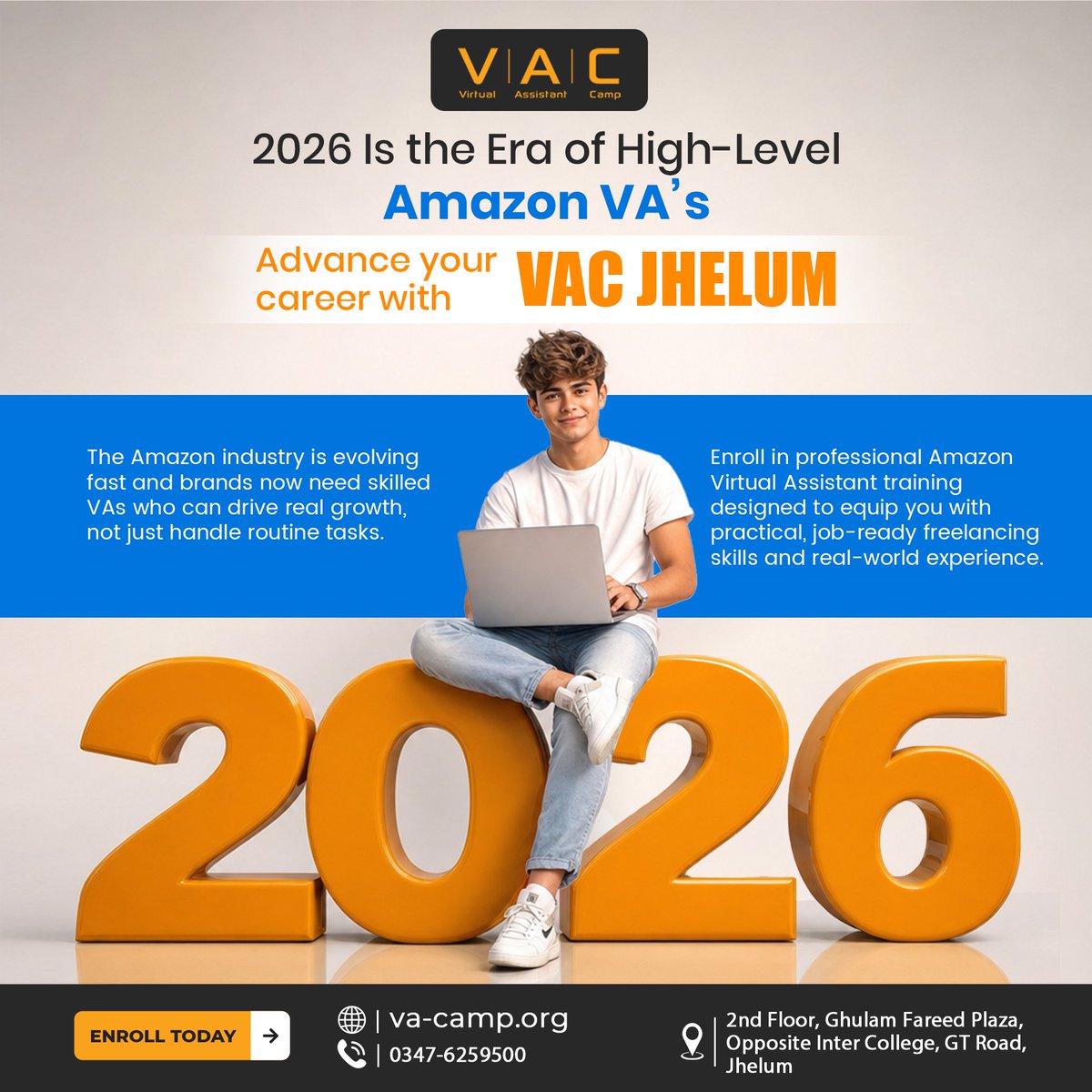 AssistantCamp's tweet photo. 2026 is the era of high-level Amazon VAs 🚀
Brands need growth strategists, SEO experts &amp; AI-powered ecommerce pros. Upgrade your skills with VAC Jhelum and become the VA brands hire. https://t.co/UmcjsFjgns