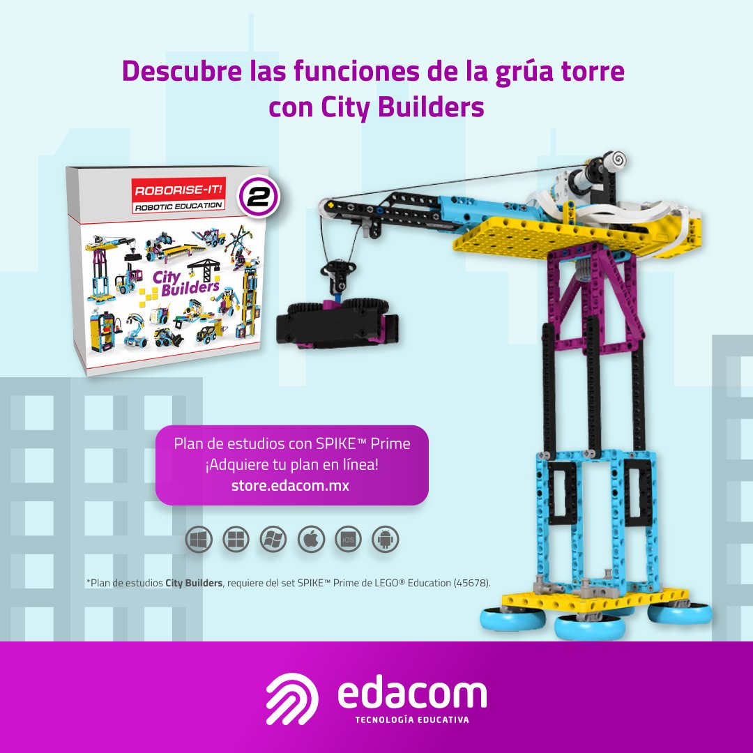 EdacomMX's tweet photo. Descubre con City Builders 👷‍♂️ cómo funcionan las poleas, construyen y operan su propia grúa torre, mientras aprenden el impacto de la ingeniería en el desarrollo de tu comunidad. 🏗️

🧱 12 lecciones #STEM prácticas con robótica 
📲https://t.co/fzqDnrWr8V https://t.co/Kd2Je8fZ4Y