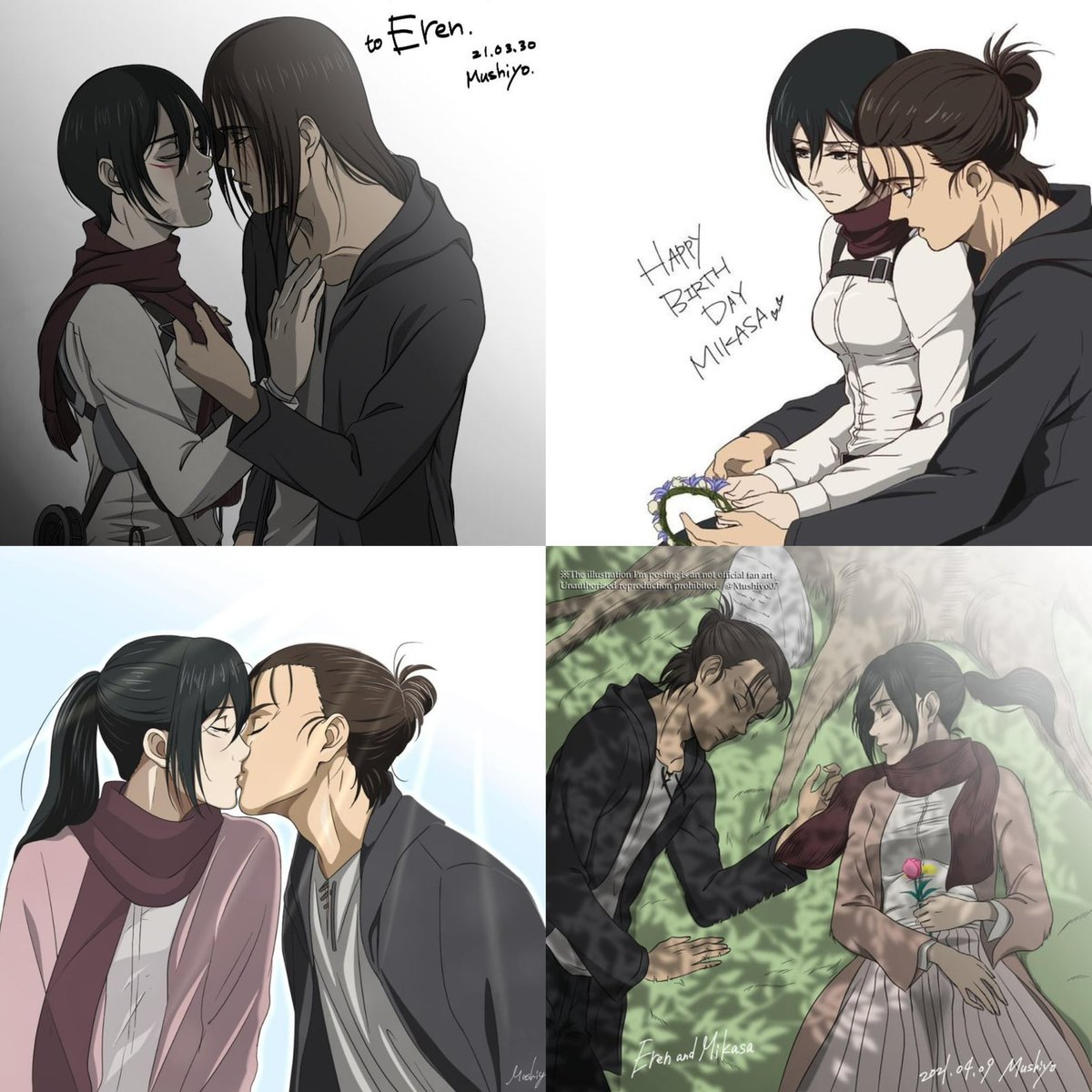 mikasalover's tweet photo. Never forgetting when former MAPPA animator Mushiyo used to feed us with these Eremika illustrations https://t.co/tCxfRPtUou
