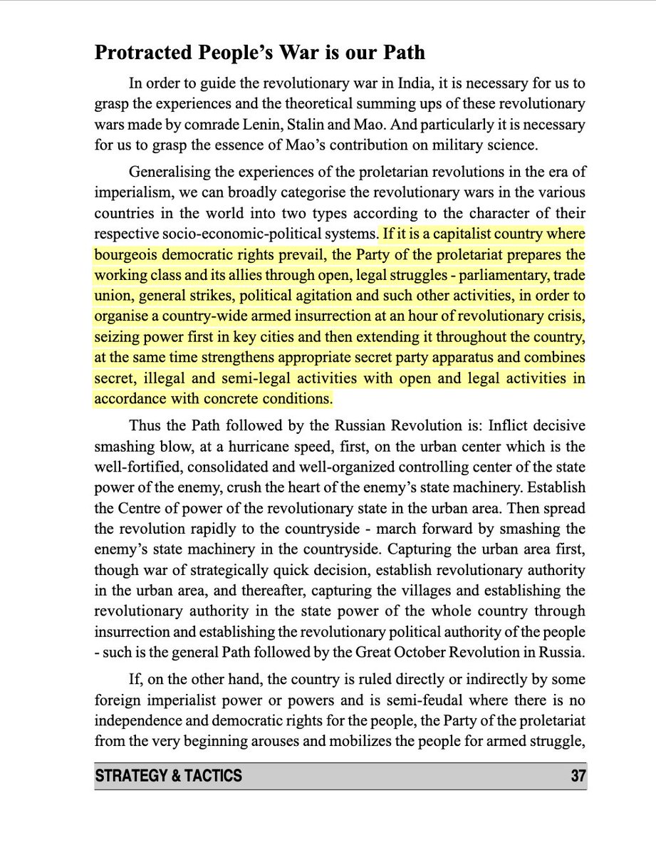 fake_trans's tweet photo. @RedFrontTweeter @marxbjrn https://t.co/eEopEWi3EU in fact the CPI (Maoist) clarified over 20 years ago that they do not view urban guerilla warfare as a revolutionary strategy for the imperialist countries either and hold to the traditional position that such countries should follow the Russian path https://t.co/opfXo7TSZj