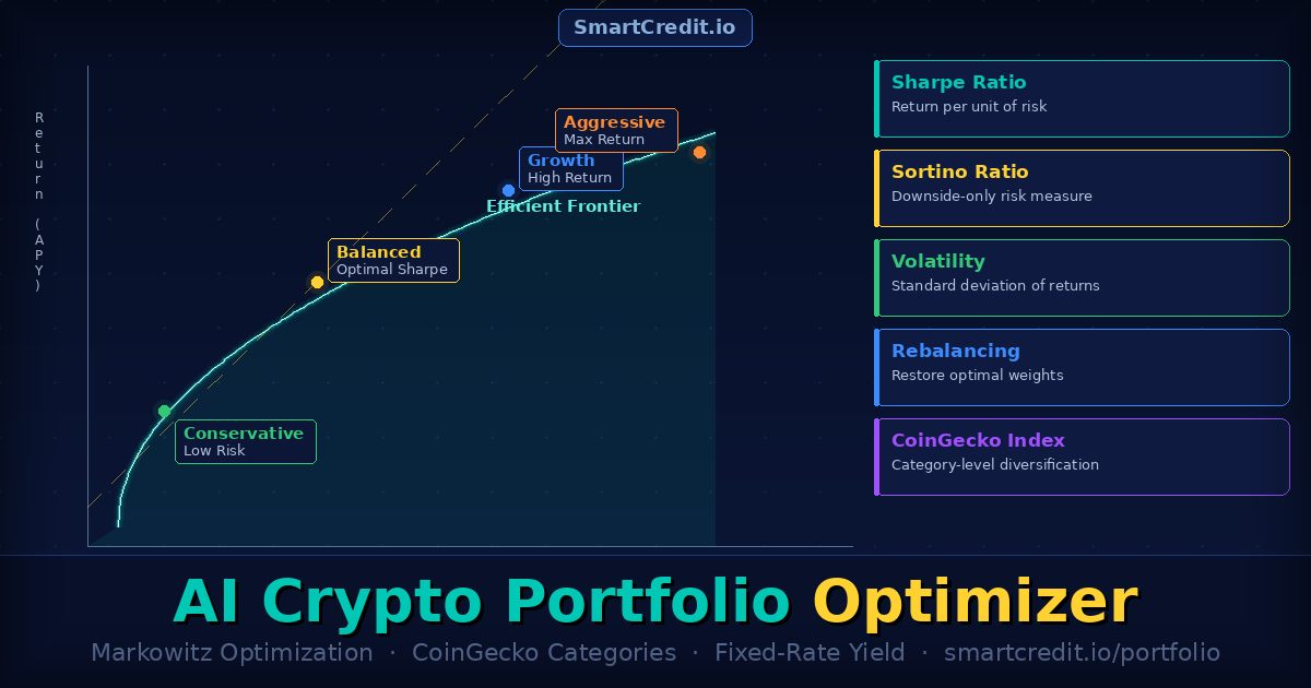 smartcredit_io's tweet photo. Why optimize for price return alone when your portfolio could generate fixed-rate income simultaneously?

SmartCredit Portfolio Optimizer builds yield-bearing portfolios across interest-generating CoinGecko categories.

Income from holdings regardless of market direction. Optimized for risk-adjusted yield, not just price speculation.

👉https://t.co/WyluTmkxJM