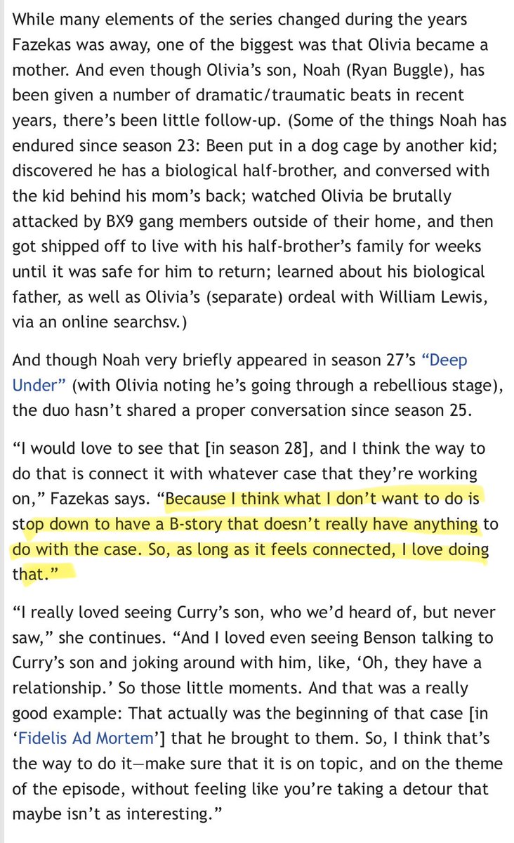 one_thinginlife's tweet photo. Michele thinking that characters’ viewpoints on a case are a substitute for personal scenes and that any explicit personal scenes are a distraction from the case has me really worried for SVU S28. 

Audiences WANT to go home with the characters. It’s what keeps them coming back. https://t.co/yLkLAtMDIL