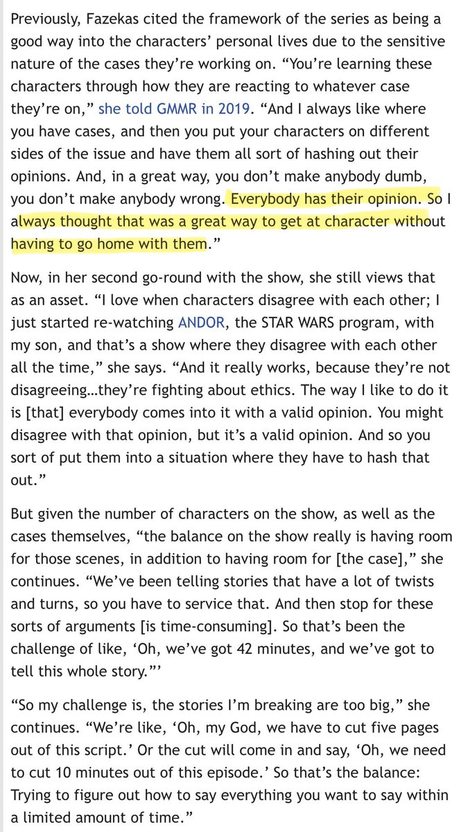 one_thinginlife's tweet photo. Michele thinking that characters’ viewpoints on a case are a substitute for personal scenes and that any explicit personal scenes are a distraction from the case has me really worried for SVU S28. 

Audiences WANT to go home with the characters. It’s what keeps them coming back. https://t.co/yLkLAtMDIL
