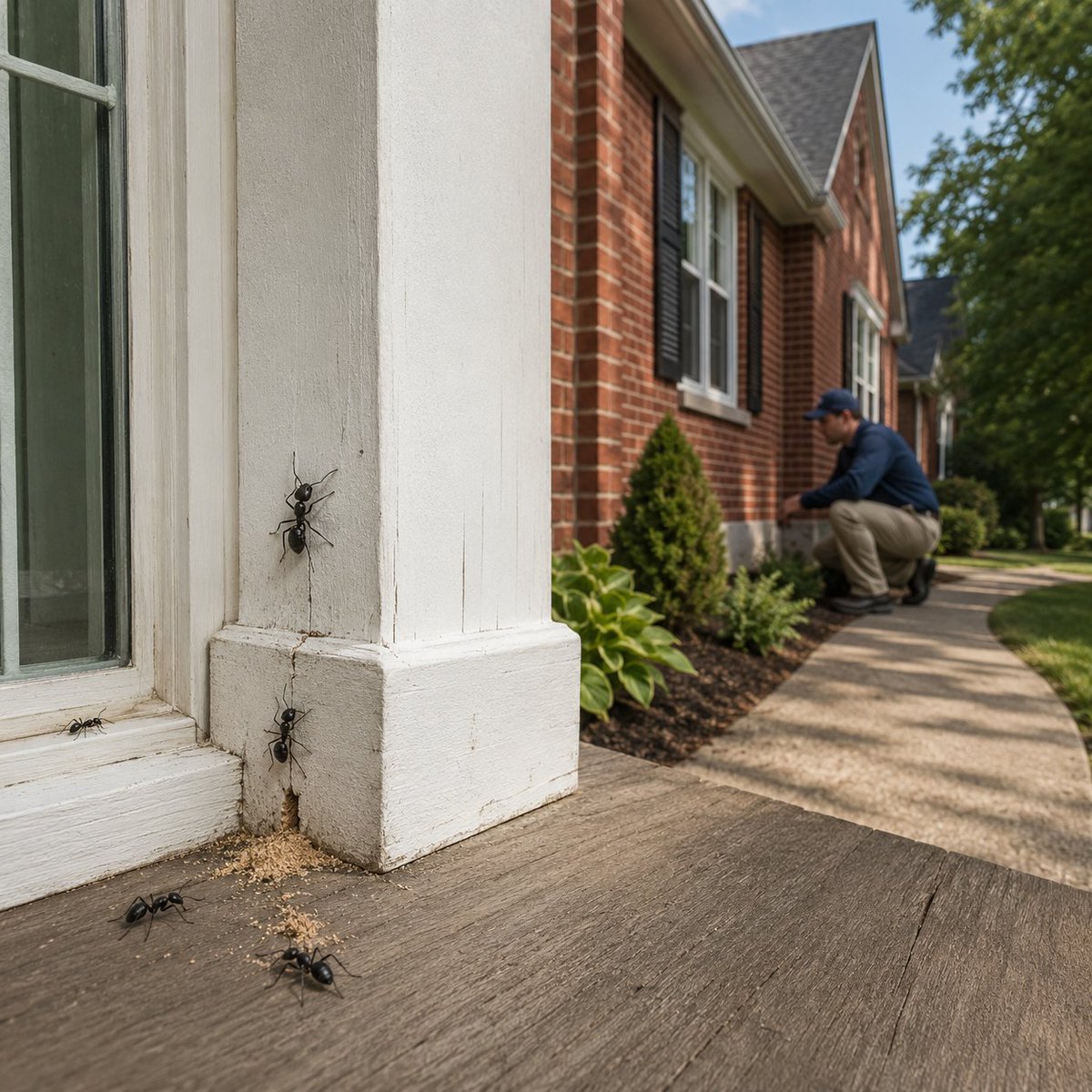 stlpestcontrol's tweet photo. Carpenter ants are not termites, but they can still be a warning sign around your home.

They tunnel through wood to build nests, especially wood softened by moisture.

Watch for large black ants, sawdust-like material, or activity near windows, bathrooms, basements and decks. https://t.co/l6vYde6aqj