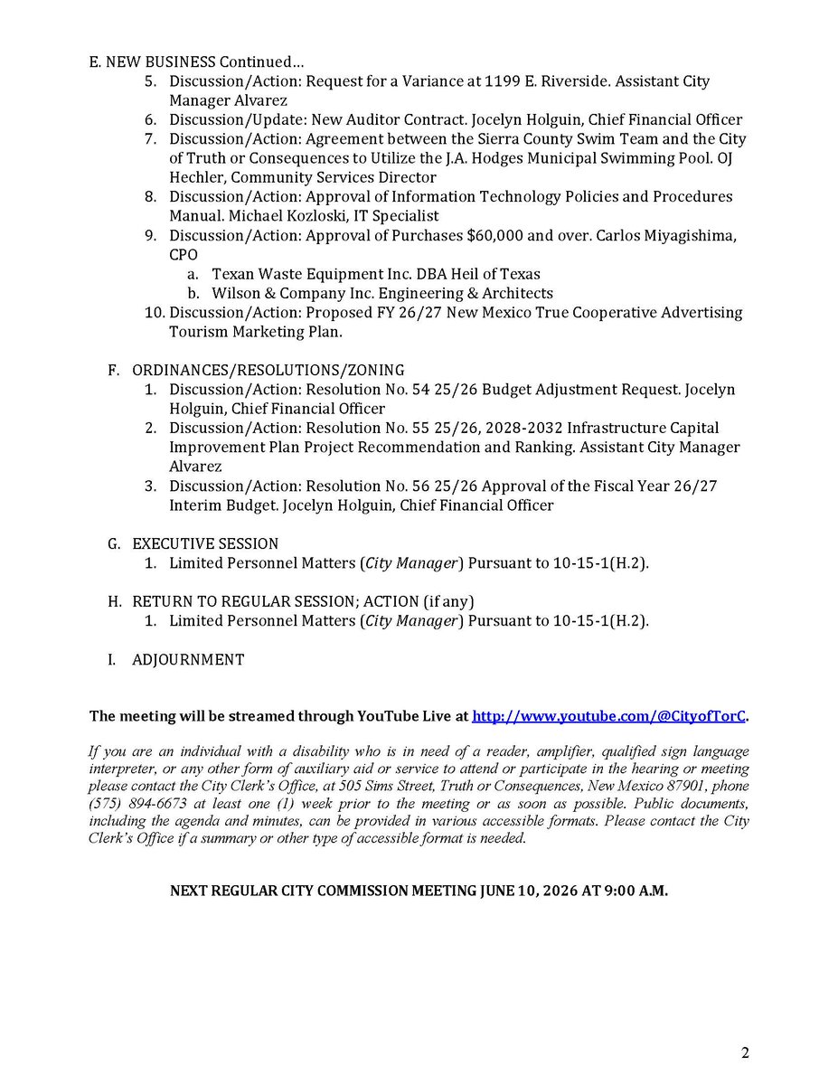 TorC_PIO's tweet photo. 📢Public Meeting Notice
Attached is the final Agenda for the Wednesday, May 27, 2026, Regular Meeting for City Commission. The meeting will begin at 4:00 p.m.  

The Electronic Agenda Packet is posted on the website at: 
https://t.co/wZ418ZcgBg https://t.co/ti3ZioYZvT