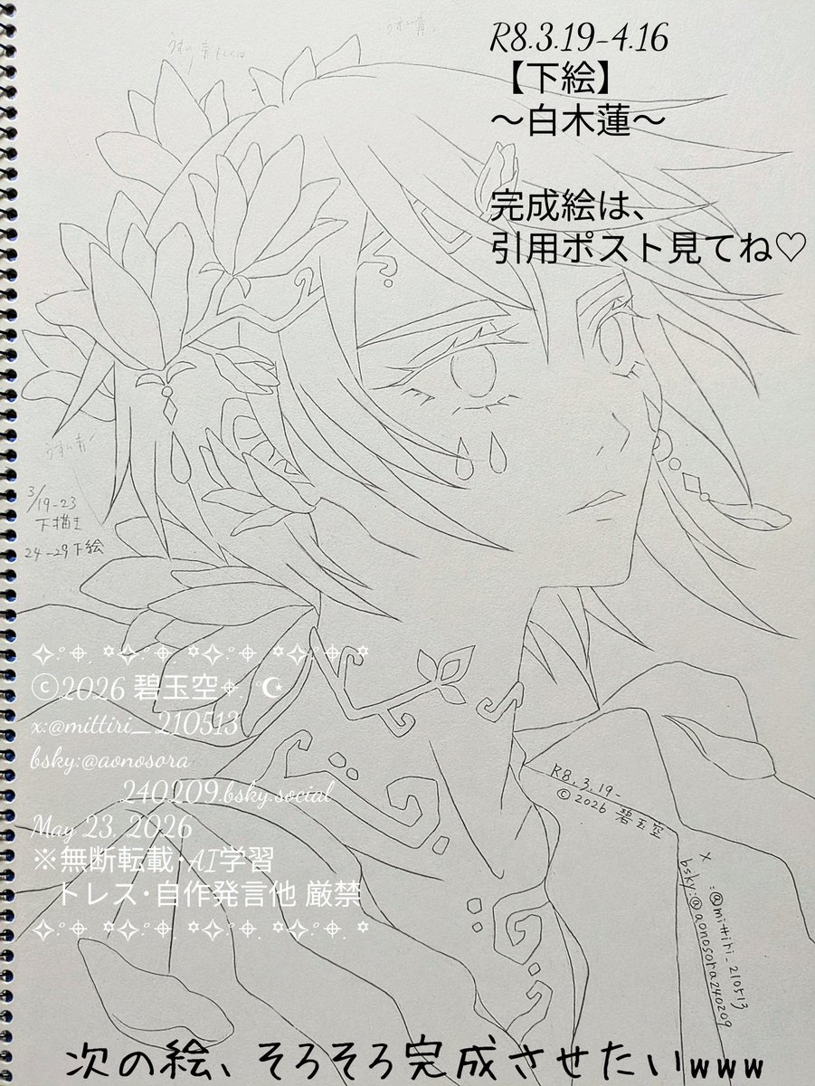 🎼✴碧玉空(へきぎょく/あお)《画力向上練習中の為アナログ画(風の若子)を投稿中》✯*🗝️✧. tweet media
